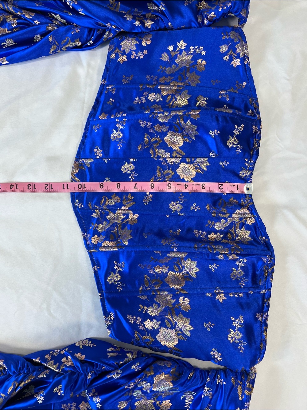 Fashion Nova Royal Blue Satin Floral Corset Crop Top with Gold Accents Sz 1X - Picture 12 of 16
